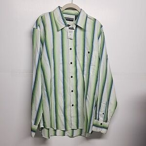 Andrew Fezza XL 100% cotton green/blue/white long sleeve button-down mens shirt